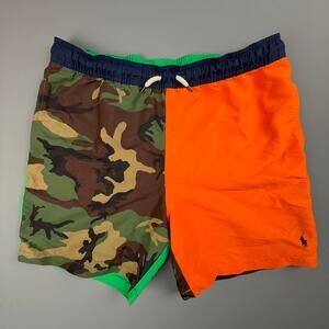 Polo Ralph Lauren Swim Trunks Boys XL Camo Orange Colorblock Mesh Lined Shorts